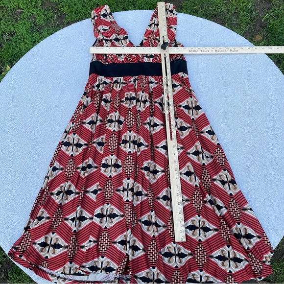 Badgley Mischka Midi Silk Dress Women’s 6 Red/Black Beaded Abstract Print Retro - Picture 16 of 16